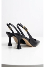 Women Black Matte Pointed Toe Ankle Strap Heels Photograph-3